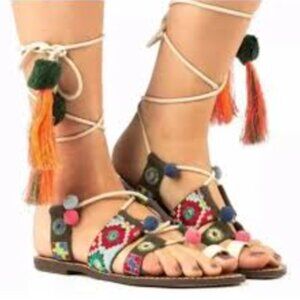 Sam Edelman Lace Up Pom Pom Sandal